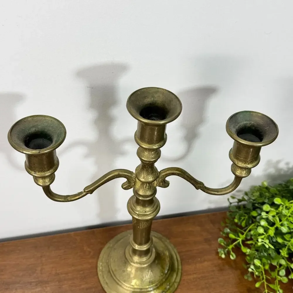Vintage Solid Brass 3 Arm Candelabra Candle Holder 11